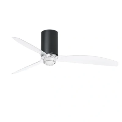Image of Mini Tube LED Matt Black, Transparent Ceiling Fan with DC Motor, 3000K