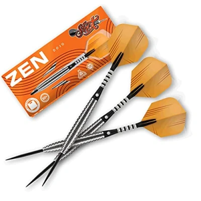 Image of Shot! Darts Zen Dojo Steel Tip Dart Set Front Weighted 80% Tungsten Barrels 23 gram