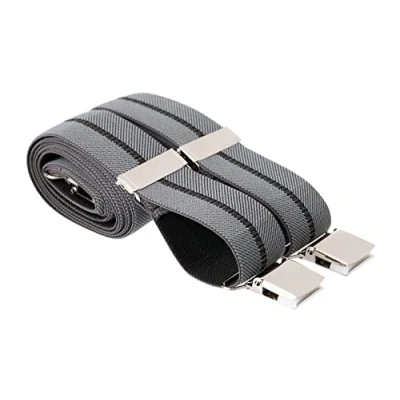 Image of MANDITTIONS XL Grey Trouser Braces 35mm Wide 4 Heavy Duty Strong Silver Clips 48 Inch Extra Long