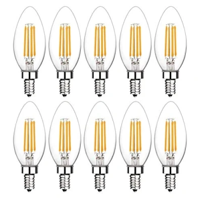 Image of WULUN E14 LED Candle Filament Bulb Warm White 2700K 4W Chandelier Bulbs 400LM 40W Incandescent Equivalent Non Dimmable No Flicker 10 Pack
