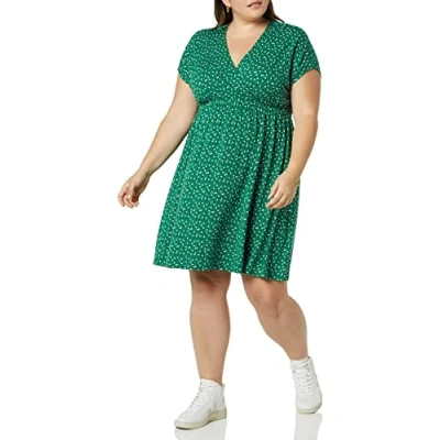 Image of Amazon Essentials Women&#039;s Surplice Dress (Available in Plus Size), Green Floral, XS