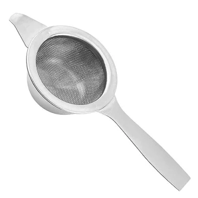 Image of Stainless Steel Tea Filter Strainer Loose with Drip Bowl or Leaf Kitchen Tool Long Handle and Stand Silver