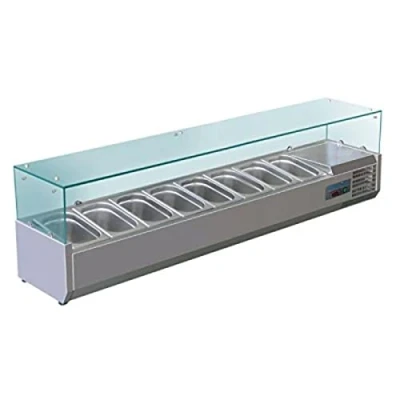 Image of Polar Refrigeration G Series 150W Countertop Food Prep Fridge with Built In Glass Surround, Stainless Steel, 2C to 8C, 435(H)x1800(W)x330(D)mm, Capacity: 8x 1/4 GN Pans (Sold Separately) G610