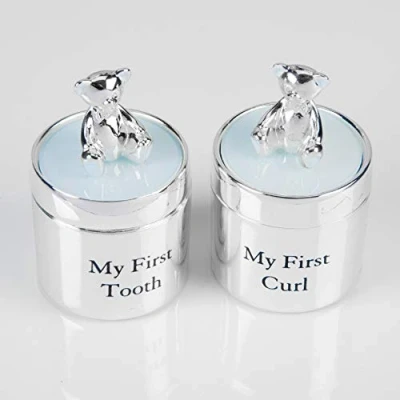 Image of Bambino Silverplated First Tooth &amp; Curl Box Set Blue