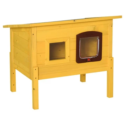 Image of Pawhut Garden Wooden Cat House Outdoor Pet Play Home Water resistant Roof Kitty Shelter Kennel w/ith Door &amp; Window