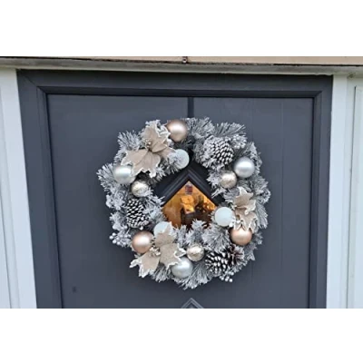 Image of HomeZone Christmas 50cm Snow Topped Wreath Xmas Decoration Indoor Use Only Festive Decor Centrepiece Window Battery Operated