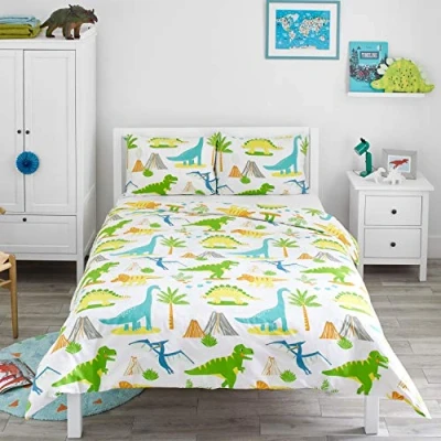 Image of Bloomsbury Mill Kids Double Duvet Set Bedding for Boys and Girls Dinosaur World Childrens Bed Cover with 2 x Pillow Case 200x200cm