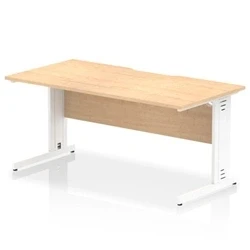 Image of Impulse 1600 x 800mm Scalloped Edge Straight Office Desk Maple Top White Cable Managed Leg