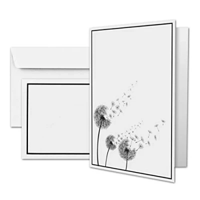 Image of 25 x condolence card DIN A6 motif dandelions + mourning envelopes C6 black frame 10.5 14.8 cm double printable set for thank you, invitation, notice of