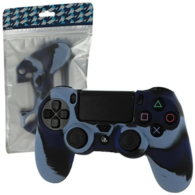 Image of ZedLabz soft silicone skin grip protective cover for Sony PS4 controller rubber bumper case with ribbed handle [Playstation 4] Limited edition dark blue camo