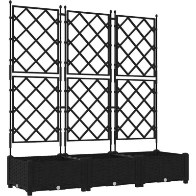 Image of vidaXL Garden Planter with Trellis 3 pcs Black 120x40x125.5 cm
