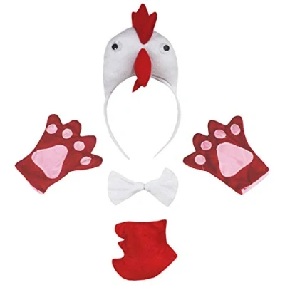 Image of Petitebelle Hen Headband Bowtie Tail Gloves 4pc Children Costume 1 10y (White, 5 10 Years)