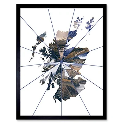 Image of Scotland Map Collage Art Print Framed Poster Wall Decor 12X16 Inch