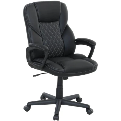 Image of HOMCOM Executive Office Chair, High Back Desk PU Leather Swivel Computer Chair with Tilt Function, Adjustable Height and Armrests for Home Office, Black