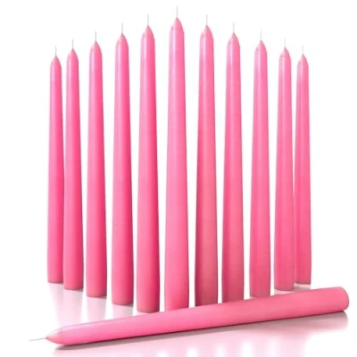 Image of CANDWAX 25 cm Taper Candles Set of 12 Dripless Tapered Unscented Candle Sticks Long Dinner Perfect as Christmas Burning Pink