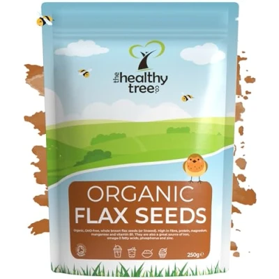 Image of Organic Raw Flax Seeds (Linseed) by TheHealthyTree Company Brown, Whole, High in Omega 3, Fibre, Magnesium and Vitamin B1 Gluten Free Vegan Flaxseeds (250g)