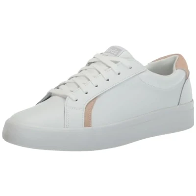 Image of Keds Women&#039;s Pursuit Lace Up Sneaker, White/Blush Leather, 5 UK