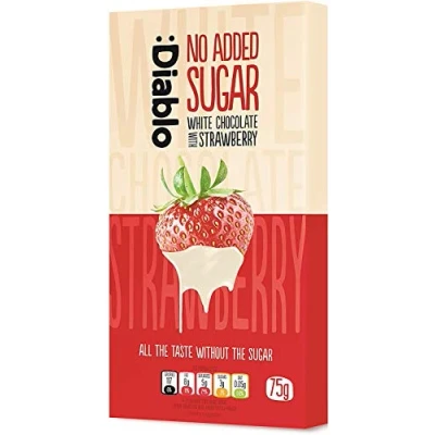 Image of Diablo White Chocolate Bar with Strawberry No Added Sugar, Gluten Free Diabetic Friendly Hamper Available Perfect for Gifting 75g (Pack Of 1)