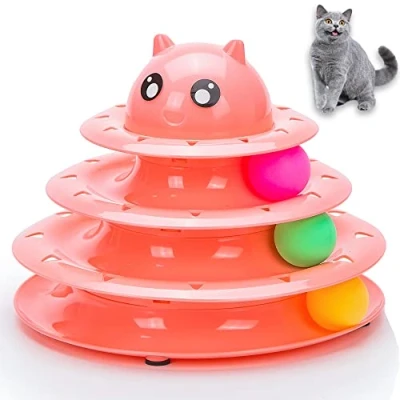 Image of Vealind Pet Interactive Fun Roller Exerciser 3 Level Cat Teaser Ball Toy with Colorful Balls(Pink)