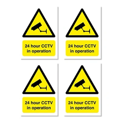 Image of CCTV in Operation Pack of 4 Safety Sign Security Camera Warning Triangle Closed Circuit TV A5 148mm x 210mm 3mm Foamex Outdoor or Indoor Use Punkcards