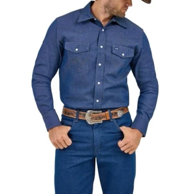 Image of Wrangler Men&#039;s Ms70719 button down shirts, Indigo, L Tall UK