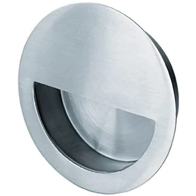 Image of Ironmongery Solutions® Stainless Steel Round Flush Finger Cabinet Pull Handles 90mm with Fixing Screws, Recessed Sliding Door Handles.