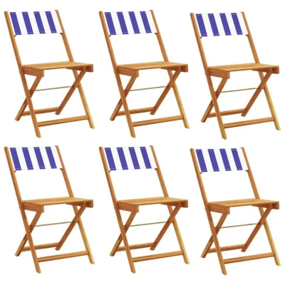 Image of vidaXL Folding Garden Chairs 6 pcs Blue and White Fabric Solid Wood