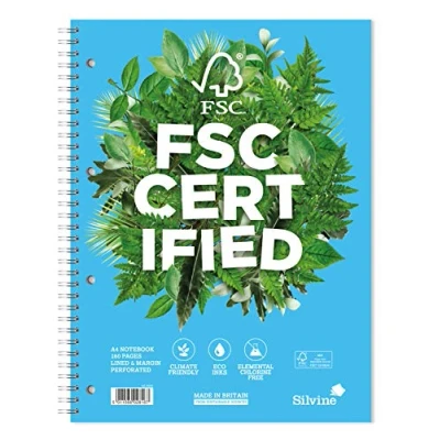 Image of Silvine A4+ Premium FSC Wirebound Notebook Lined with Margin, 160 Pages of Certified Paper. Ref R202 [Pack 5]