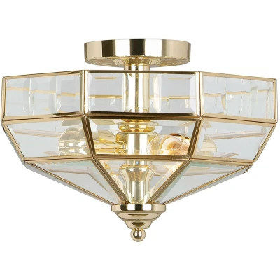 Image of Old Park 2 Light Semi Flush Ceiling Polished Brass, E27