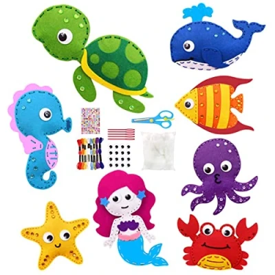 Image of Jetcloud Felt Sewing Craft Kit, Sea Animal Kit for Kids DIY Animals Fun Crafts Educational Beginner Children Boys and Girls