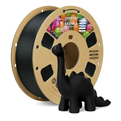 Image of OVERTURE Easy PLA 1.75mm 3D Printer Filament, 1kg Cardboard Spool (2.2lbs), Dimensional Accuracy +/ 0.03mm, Fit Most FDM (Easy Black)