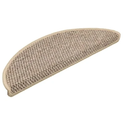 Image of vidaXL Self adhesive Stair Mats in Sisal Look Dark Beige, 15 pcs Non Slip, Sound Damping and Washable, with Protective Fold