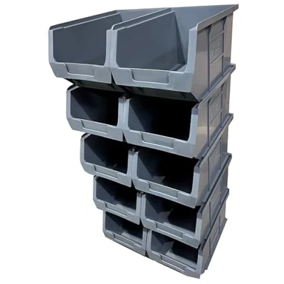 Image of Solent Plastics 10 x XL3 Size 3 Small Parts Plastic Open Fronted Storage Stackable Bins 4.5 Litre Linbin Order Picking Stacking Boxes (Pack of 10) (Grey)