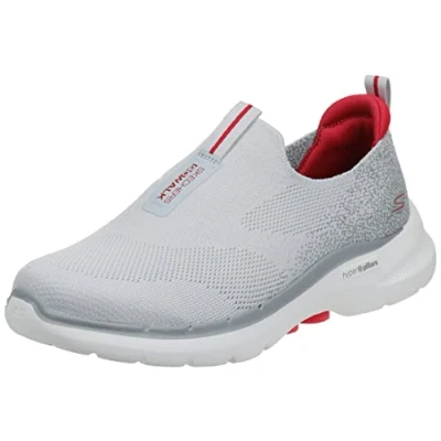 Image of Skechers Men&#039;s Gowalk 6 Stretch Fit Slip on Athletic Performance Walking Shoe, Grey Red, 8 UK