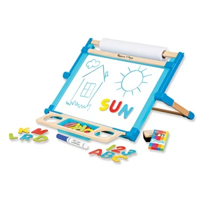 Image of Melissa &amp; Doug Double Sided Magnetic Tabletop Art Easel Dry Erase Board and Chalkboard