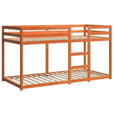 Image of vidaXL Wax Brown Bunk Bed 80x200 cm Solid Pine Wood Frame with Plywood Slats, Guardrails for Safety, Ideal Small Bedrooms