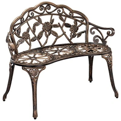 Image of [casa.pro] Vintage Bench Garden Chair Cast Iron Rose Design Bronze
