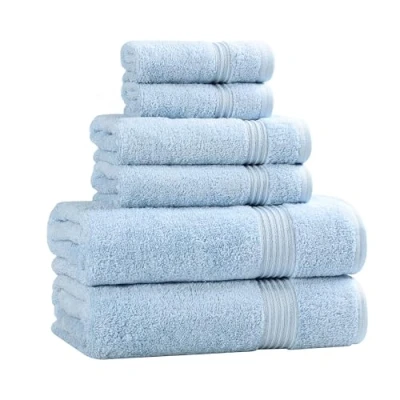 Image of Superior Egyptian Cotton 6 Piece Solid Towel Set, 2 bath towels, face and hand Light Blue