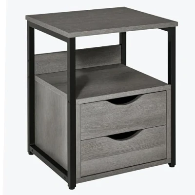 Image of HOMCOM Industrial Side Table with Drawer, Sofa Table, Bedside Cabinet Storage Shelf, Slim Nightstand for Living Room, Bedroom, Grey