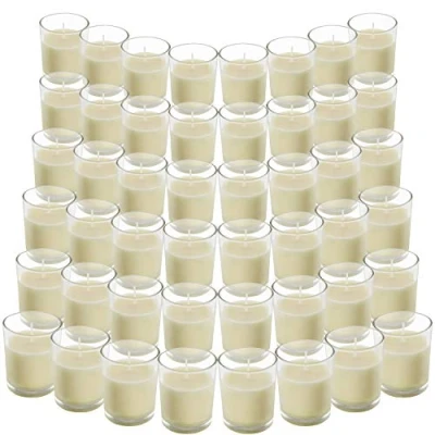 Image of BELLE VOUS 48 Pack Unscented Clear Glass Filled Votive Candles 12 Hour Burn Time Holders with Hand Poured Warm White Wax Ideal for Weddings, Spas, Aromatherapy &amp; Home Decor