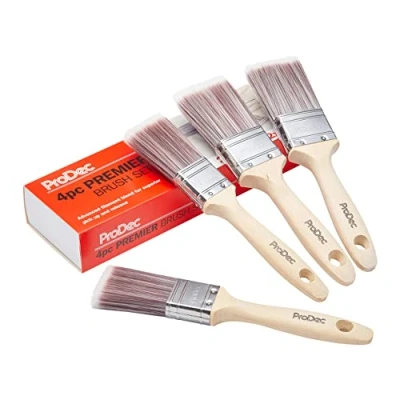 Image of ProDec 4 piece Premier Trade Synthetic Paint Brush Set for a Smooth Finish Painting with Emulsion, Gloss, Satin Paints on Walls, Ceilings, Wood, Metal, 2x 1.5, 2 inch Brushes