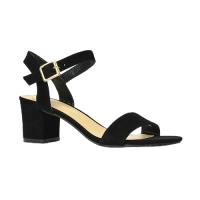 Image of ESSEX GLAM Womens Ankle Strap Sandals Ladies Mid Low Block Heel Strappy Peep Toe Black Faux Suede Party Shoes Size 5