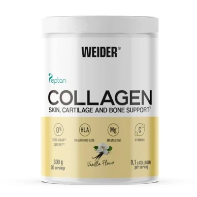 Image of Weider Collagen (300g) Vanilla Flavour. Hydrolysed Peptides Powder type I 100% Peptan with Hyaluronic Acid, Magnesium, Vitamin C, Sugar free, for Skin, Cartilage, Bones and Hair