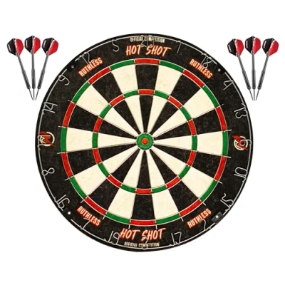 Image of Ruthless Hot Shot Dart Board Endurance Round Wire Sisal Dartboard Including 2 sets of Steel Tip Darts (DB073)