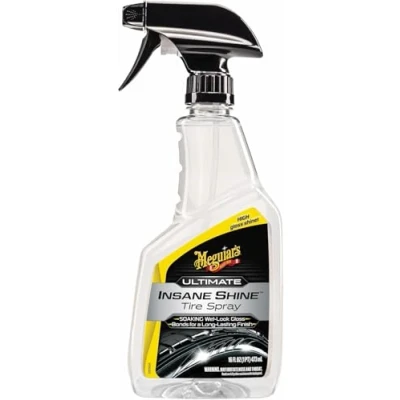 Image of Meguiar’s Ultimate Insane Shine Tire Spray Premium Dressing that Delivers a Lasting High Gloss Wet Look and is Easy to Use; Advanced Bonds for Long Finish, 24 Oz
