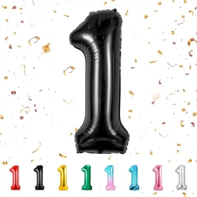 Image of Number 1 Balloons 1,Black Balloon 40 Inch Giant Helium Foil for Boys Girls Party Decor Birthday Anniversary Graduation Decorations Supplies