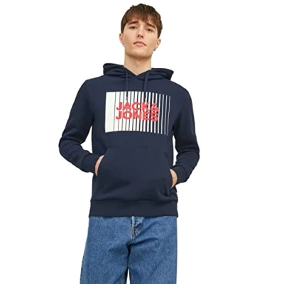 Image of Jack &amp; Jones Jjecorp LOGO PLAY NOOS Hoodie, Men&#039;s, Size: Medium, Navy blazer
