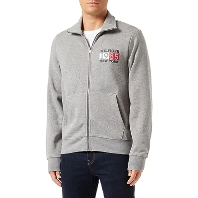 Image of Tommy Hilfiger Men&#039;s New York Flag Zip Through Mw0mw32749 Heavyweight Throughs, Grey (Medium Heather), M