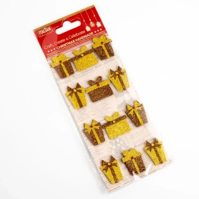Image of Italian Options Brown Gold Glitter Presents Christmas Craft Decorations (Pack of 12)