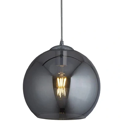 Image of Britalia Polished Chrome &amp; Smoked Glass Dome Shade Vintage Pendant Ceiling Light 25cm Diameter 1 x E27 ES Lamp Bulb Required (Not Included) Retro Design